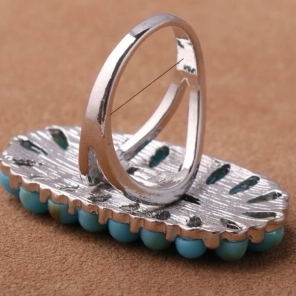 Size 6.5 Large Huge Jumbo Turquoise Statement Ring Boho Western Punchy Brand new - Picture 5 of 7